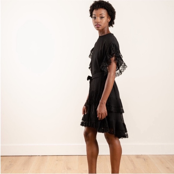 Zimmermann Espionage Mini Dress Ruffle Tiered Swiss Dot Rare Black Size 2 US 6 8 - Picture 6 of 16